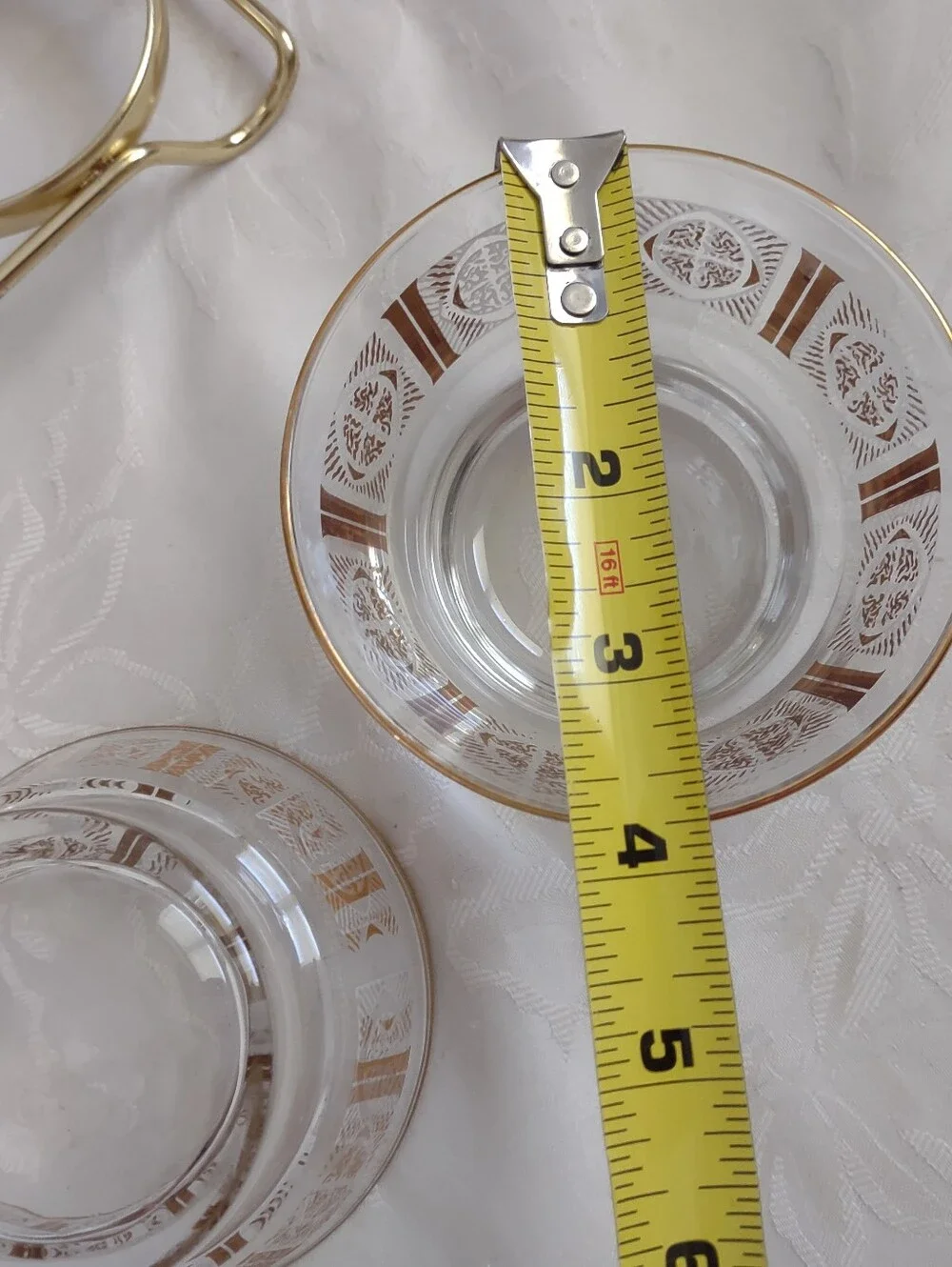 MCM Libbey Gold Metal Caddy Rack 3 Glass Bowls 22 Karat Gold Detail
